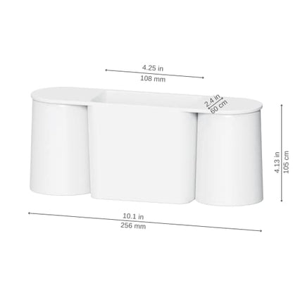 Wall-Mounted Toothbrush and Toothpaste Holder - Self-Draining Design, Easy Installation, Space-Saving, White (Double - Two Magnetic Cups)