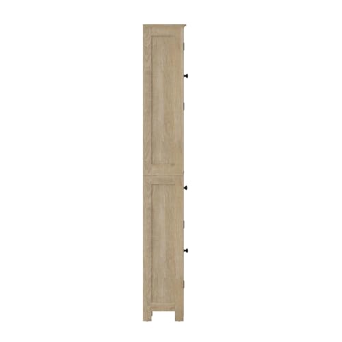 Flash Furniture Freestanding Bathroom Linen Tower Storage Cabinet, Brown | Farmhouse, Magnetic Close Doors, 2 Adjustable Shelves, Open Display Shelf - color: Brown