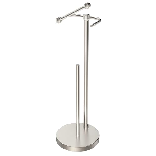 RARXTR Toilet Paper Holder Stand, Post Pivoting Design Free Standing Toilet Paper Holder with Storage for 4 Rolls, SUS304 Stainless Steel Tissue Holder with Reserve, Heavy-Duty Base (Brushed Nickel) - color: Brushed Nickel, size: Free Standing With Storag