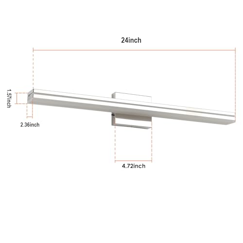 SineRise LED Modern Bathroom Vanity Light Bar (24-Inch, 3000K/4000K/6000K), Chrome Dimmable Modern Acrylic Bathroom Wall Lighting Fixtures Over Mirror - color: Chrome, size: 24-Inch