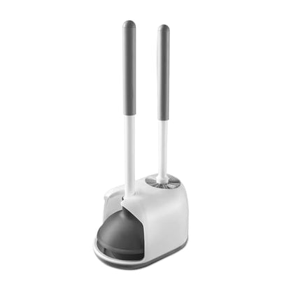 Eyliden Toilet Plunger and Brush Set, 2-in-1 Compact Holder, White | Unclogs Toilets, Deep Cleans Bowls, Nylon Bristles, Rubber Cup, Durable Plastic Caddy, Space-Saver, Bathroom Cleaning Tools - color: White & Grey