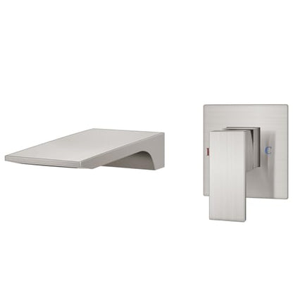 Wall Mount Bathroom Faucet, Waterfall Tub Filler, Brushed Nickel | SUS304 Waterfall Spout, Rough-In Valve, Single-Handle Control, 1/2-Inch NPT, Flexible Handle Placement - color: Brushed Nickel