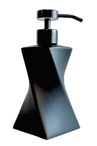 Modern Black Soap Dispenser with Black Stainless Steel Pump, 8.5oz | Modern Mid Century Decor, Matte Black Pump, Unique Twisted Liquid Soap Dispenser for Bathroom & Kitchen