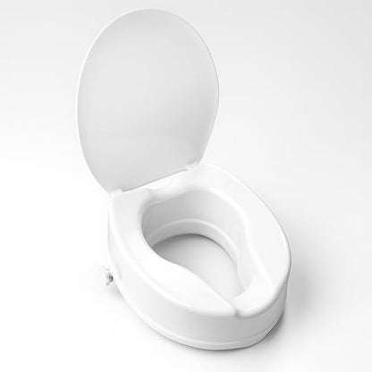 Raised Toilet Seat with Lid 4‑Inch Toilet Riser – Easy Tool‑Free Installation Fits Standard round Toilets Senior, Disabled & Pregnant Support Secure Lock, Durable Plastic