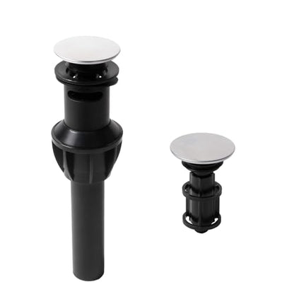 Bathroom Sink Drain with Overflow, Bathroom Sink Stopper for Vanity Vessel Sink,Universal Rapid Draining Plastic Pop-up Sink Drain with Anti-Clog Strainer, Brushed Nickel - color: Brushed Nickel