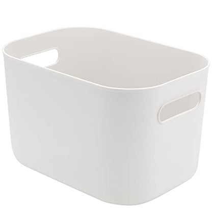 JOIKIT 8 Pack Plastic Storage Bins with Handles, 10 x 7 x 6.3 Inch Beige White Bathroom Kitchen Organizer Bin, Rectangular Plastic Vanity Storage Bins Container Under Bed Sink for Hand Soap, Towels - size: 8PCS with Handles