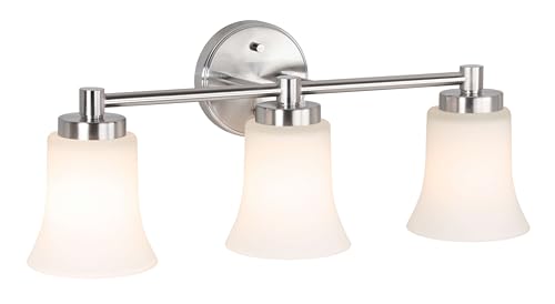 XiNBEi Lighting 3 Light Vanity Light Brushed Nickel Bathroom Light Fixtures | 22" Modern Bathroom Wall Light Over Mirror, Wall Mount Bathroom Vanity Light Fixture, Bath Bar Light, White Glass - color: Brushed Nickel, size: 21.6"
