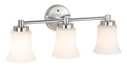 XiNBEi Lighting 3 Light Vanity Light Brushed Nickel Bathroom Light Fixtures | 22" Modern Bathroom Wall Light Over Mirror, Wall Mount Bathroom Vanity Light Fixture, Bath Bar Light, White Glass - color: Brushed Nickel, size: 21.6"