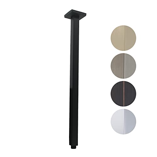 Shower Arm with Flange 24 Inches Ceiling Mount Square Straight Extender Extension Pipe Replacement, Extra Long Shower Arm For Fixed Rain Shower Head or High Ceiling, Matte Black - color: Black, style: 24inch