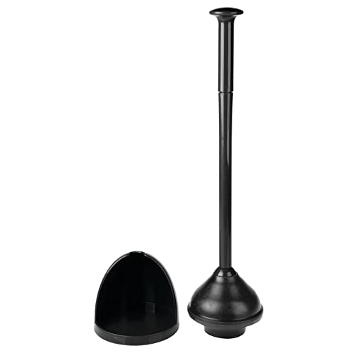 mDesign Plastic Freestanding Hideaway Toilet Bowl Plunger with Holder Set - Plunger for Bathroom Storage and Cleaning Organization - Heavy Duty, Space Saving - Aura Collection - Black