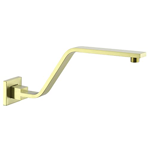 16 Inch S Shape Brushed Gold Shower Head Arm, Square Wall Mounted Shower Arm and Flange Included - color: Brushed Gold