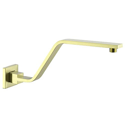 16 Inch S Shape Brushed Gold Shower Head Arm, Square Wall Mounted Shower Arm and Flange Included - color: Brushed Gold