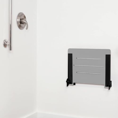 Seachrome 18 inch Silhouette Slimline Folding Wall Mount Shower Bench Seat, White Seat with Silver Frame - color: White Seat With Silver Frame