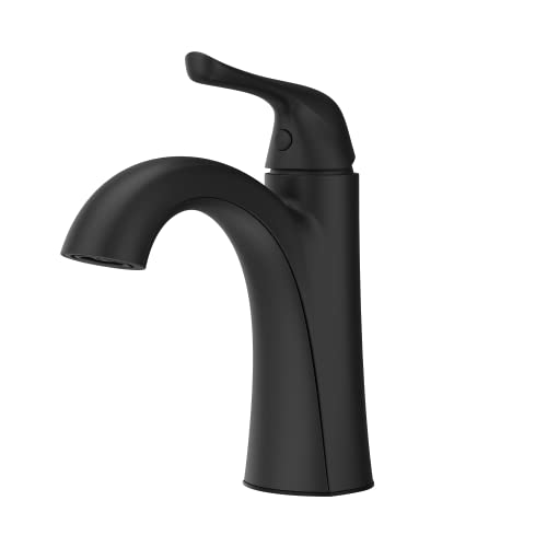 Pfister Willa Single Handle Bathroom Sink Faucet 1 Hole Matte Black with Spot Defense Finish Push & Seal Drain NSF Certified Water Efficient Vanity Faucet LF042MALSDB - color: Spot Defense Matte Black, size: 1 Pack