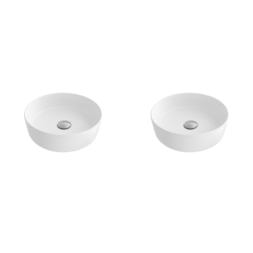 Stylish 14-1/8" White Round Vessel Bathroom Sink, Glossy Porcelain Bowl with Slim Edge, Above-Counter Installation, High-Gloss Finish Set of 2, P-229H-2 - style: 14-1/8" White Round Vessel set 2