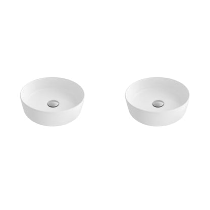 Stylish 14-1/8" White Round Vessel Bathroom Sink, Glossy Porcelain Bowl with Slim Edge, Above-Counter Installation, High-Gloss Finish Set of 2, P-229H-2 - style: 14-1/8" White Round Vessel set 2