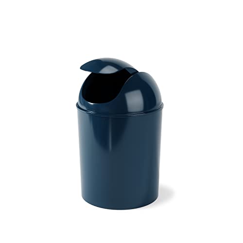 Umbra 1.25 Gallon Mini Waste Can with Removable Swing-Top Lid - Small Garbage Bin for Kitchen, Bathroom, Bedroom, Office - Compact Trash Can Fit Under Tables & Counters - Dark Blue - color: Dark Blue