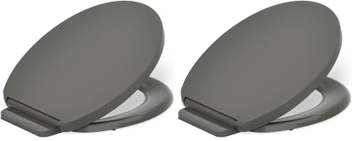 KOHLER K-26802-58 Impro ReadyLatch Quiet Close Round Toilet Seat, Soft Close Lid, Compatible with Round Toilets, Thunder Grey (Pack of 2) - color: Thunder Gray, size: Round (Pack of 2)