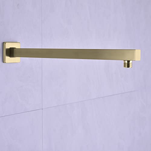 TRUSTMI 16" Square Shower Arm Brushed Gold, Wall Mount Rainfall Extension | Include Flange, Stainless Steel Rainfall Shower Head Extension, NPT 1/2" Wall Mount, Universal Fittings - color: Brushed Gold