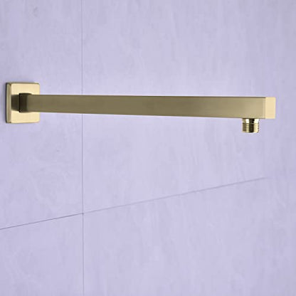 TRUSTMI 16" Square Shower Arm Brushed Gold, Wall Mount Rainfall Extension | Include Flange, Stainless Steel Rainfall Shower Head Extension, NPT 1/2" Wall Mount, Universal Fittings - color: Brushed Gold