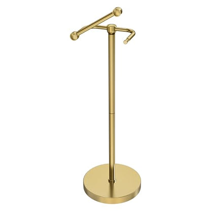 Toilet Paper Holder Stand, Modern Bathroom Free Standing Toilet Paper Roll Holder, Post Pivoting Toilet Paper Stand with Stainless Steel Tissue Rack, Rust-Proof & Heavy Stable Base（Brushed Gold） - color: Brushed Gold, size: Free Standing