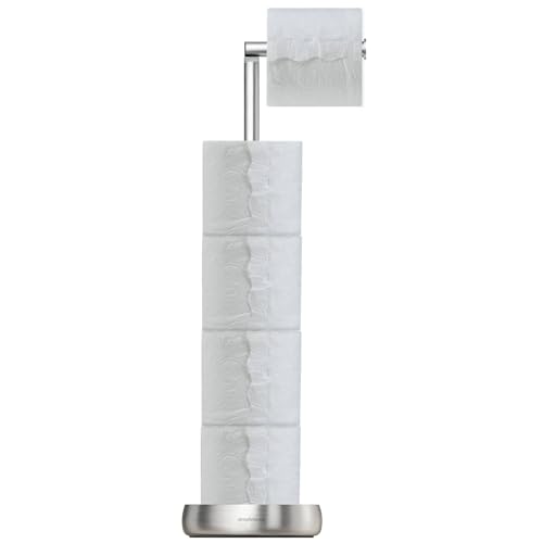 Toilet Paper Holder Stand with Storage Weighted (SUS304 Stainless Steel) | freestanding tp holder | silicone non-slip base | large storage capacity | tidy organized bathroom | 2mm thickened steel - color: 304 Brushed Silvery