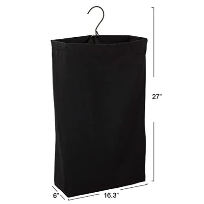 Household Essentials Door Hanging Laundry Bag in Washable Canvas with Loop Handle, Black - color: Black
