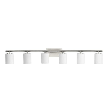 Progress Lighting Replay Collection 48 in. 6-Light Brushed Nickel Etched White Glass Modern Bath Vanity Light - color: Brushed Nickel, size: 6-Light