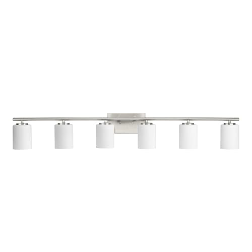 Progress Lighting Replay Collection 48 in. 6-Light Brushed Nickel Etched White Glass Modern Bath Vanity Light - color: Brushed Nickel, size: 6-Light
