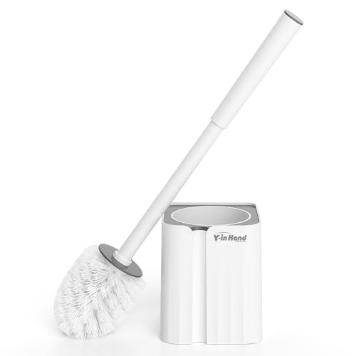Y-in Hand Toilet Bowl Brush and Holder Set, Compact Toilet Scrubber Brush for RV and Bathroom Cleaning, Durable Classic 360°PP Bristle, Drip-Proof, Wall Mountable.（White） - color: White Classic