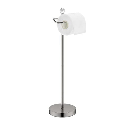 ROLABAM Toilet Paper Holder Stand with Crystal Head, Brushed Nickel Toilet Paper Holder Free Standing 24.4" H, Stand Up Toilet Paper Roll Holder for Bathroom, Floor Toilet Paper Storage - color: Brushed Nickel