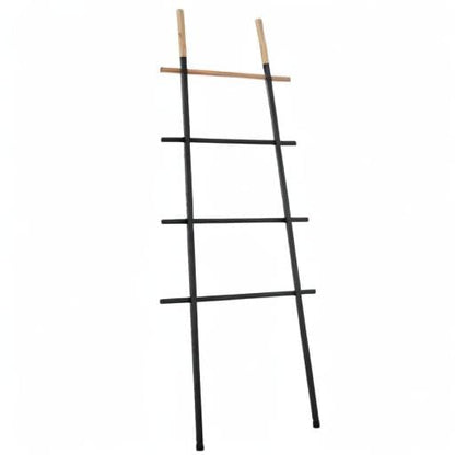 Freestanding Towel Ladder Rack, Space Saving, No-Scratch Wood, for Household Use (Black) - color: Black