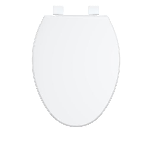 19" Elongated Toilet Seat with Quiet-Close Lid, Soft Close Slow Close Cover with Quick-Release & Quick-Attach Hardware, Full Flat White, Easy Clean Design, Grip-Tight Bumpers - color: White, Standard (Quick-Release), size: Elongated (19″)