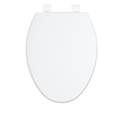 Elongated Toilet Seat 19 Inch with Soft Close Lid, Quick Release for Easy Cleaning, Closed Front Oval Design, Grip-Tight Bumpers, Quick Attach Hardware Included, Fits Most Elongated Toilets, White