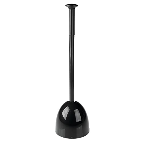 mDesign Plastic Freestanding Hideaway Toilet Bowl Plunger with Holder Set - Plunger for Bathroom Storage and Cleaning Organization - Heavy Duty, Space Saving - Aura Collection - Black