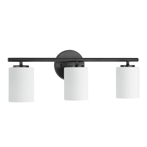 Progress Lighting 3-Light Etched Glass Modern Bath Vanity Light, Replay Collection, Indoor, P2159-31, Textured Black - color: Textured Black, size: 3-Light