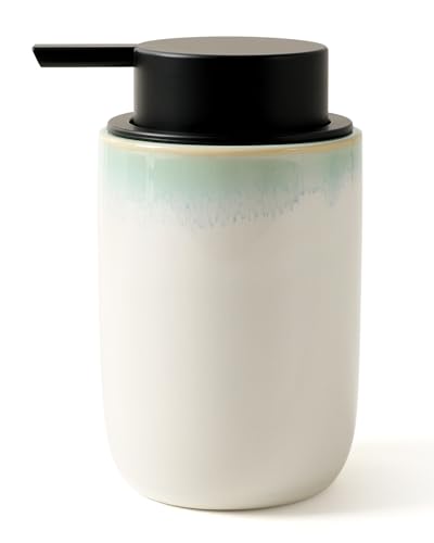 BosilunLife Hand Soap Dispenser for Kitchen, Bathroom Countertop | Foam Soap Dispenser Bathroom Ceramic Dish Liquid Soap Dispenser (White with Blue-Green Rim Liquid Pump) - color: White With Blue-green Rim