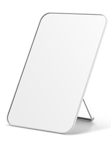 OMIRO 8 x 5 in Desk Makeup Mirror with Stand and Hanging Hole, White | Table Mirror with Foldable Bracket, Travel Mirror for Men and Women, Shaving and Travel, Distortion-Free Reflection - color: White, size: 8"L x 5"W