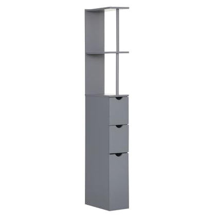 Bathroom Storage Cabinet, 54" Tall Linen Tower, Freestanding Organizer with Drawers & Shelves, Narrow Side Cabinet, Grey