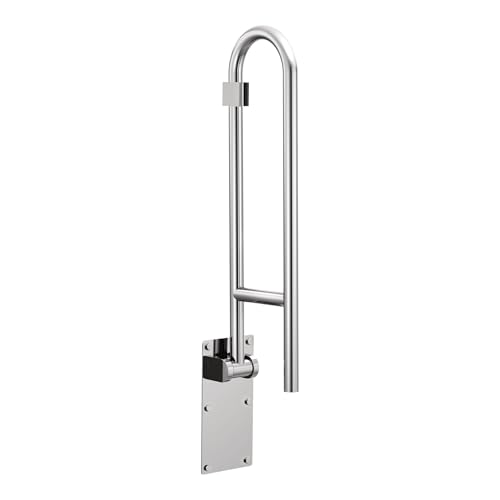 Moen R8960FD 30" Flip-Up Grab Bar, Textured Grip, Stainless | 30" support length, flip-up space saving, textured grip safety, stainless steel durability, wall mount install - color: Peened