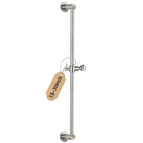 Shower Slide Bar Adjustable Handheld Shower Head Holder Wall Mount - 30inch All-Metal Shower Head Slide Bar Compatible with Bathroom Drill Free Glue Installation - Brushed