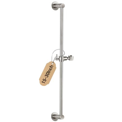 Shower Slide Bar Adjustable Handheld Shower Head Holder Wall Mount - 30inch All-Metal Shower Head Slide Bar Compatible with Bathroom Drill Free Glue Installation - Brushed