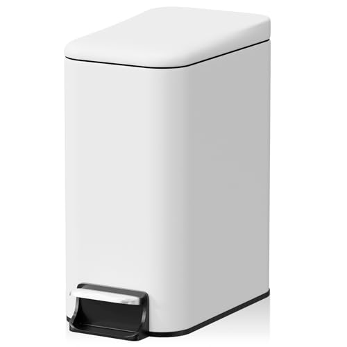 Small Bathroom Trash Can w/Lid Soft Close, 6 Liter/1.6 Gallon Stainless Steel Garbage Can w/Inner Bucket, Trash Bin Waste Basket for Kitchen, Bedroom, Living Room, Office, Toilet, White - color: Matte White