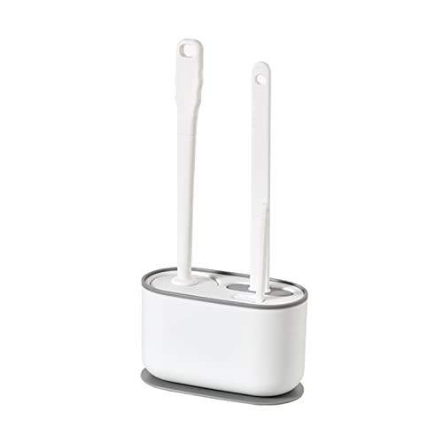 Toilet Bowl Brush and Holder Set With 3 Types (Round, Flat, Slit) - Cleaner for Every Corner of The Bathroom - color: White
