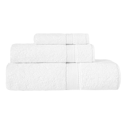 Supreme Terry 3-Piece 100% Turkish Cotton Towel Set, Hotel Quality Soft & Absorbent, 1 Luxury Bath Towel 1 Hand Towel 1 Washcloth-White - color: White, size: 3 Pcs Set