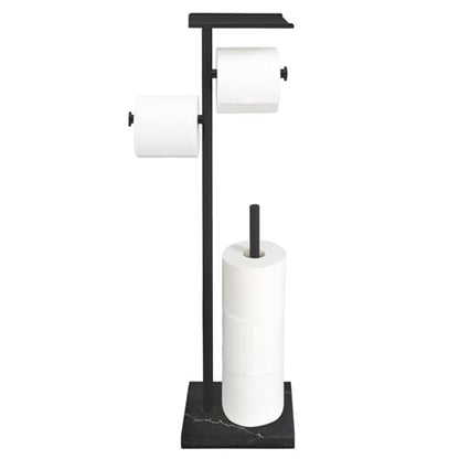 GZILA Toilet Paper Holder Stand with Shelf, Marble Base Free Standing Toilet Paper Double Roll Holder Dispenser, SUS 304 Stainless Steel Storages 5 Reserve Rolls Matte Black - color: Matte Black - 2 Dispensers