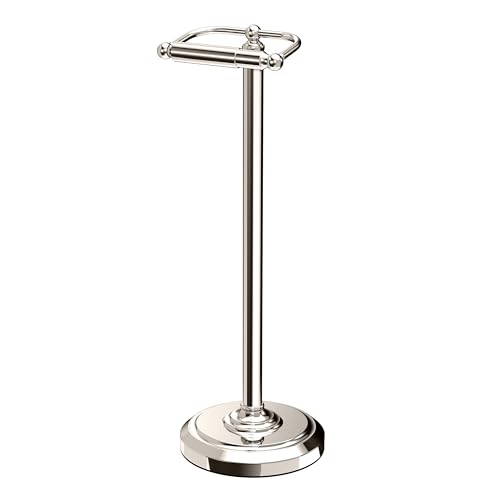 Gatco 1436PN Toilet Paper Holder Stand, Freestanding Floor Stand for Bathroom, Polished Nickel, Weighted Base, 22 Inch - color: Polished Nickel