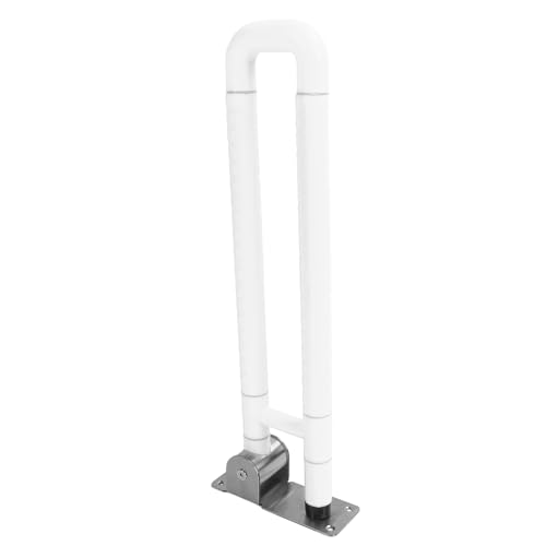 Foldable Toilet Grab Bar, Stainless Steel Flip Up Handicap Grab Bar Handrails, Anti Slip Safety Rails Bathroom Seat Support Bars for Elderly Disabled Pregnant Senior (White) - color: White