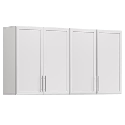 Furnaza White 60" W Laundry Room Wall Cabinet with Adjustable Shelf | White Large Upper Kitchen Wall Mounted Cabinets With Two Shaker Doors for Bathroom,Garage,32"H x 12"D - color: White, size: 30"Wx 2pcs