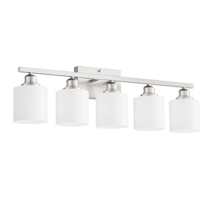 5-Light Bathroom Light Fixture, Brushed Nickel Vanity Lights Over Mirror, Anti-Rust, White Glass Shades, E26 Base, Bulb Not Included - color: Brushed Nickel-5 Light